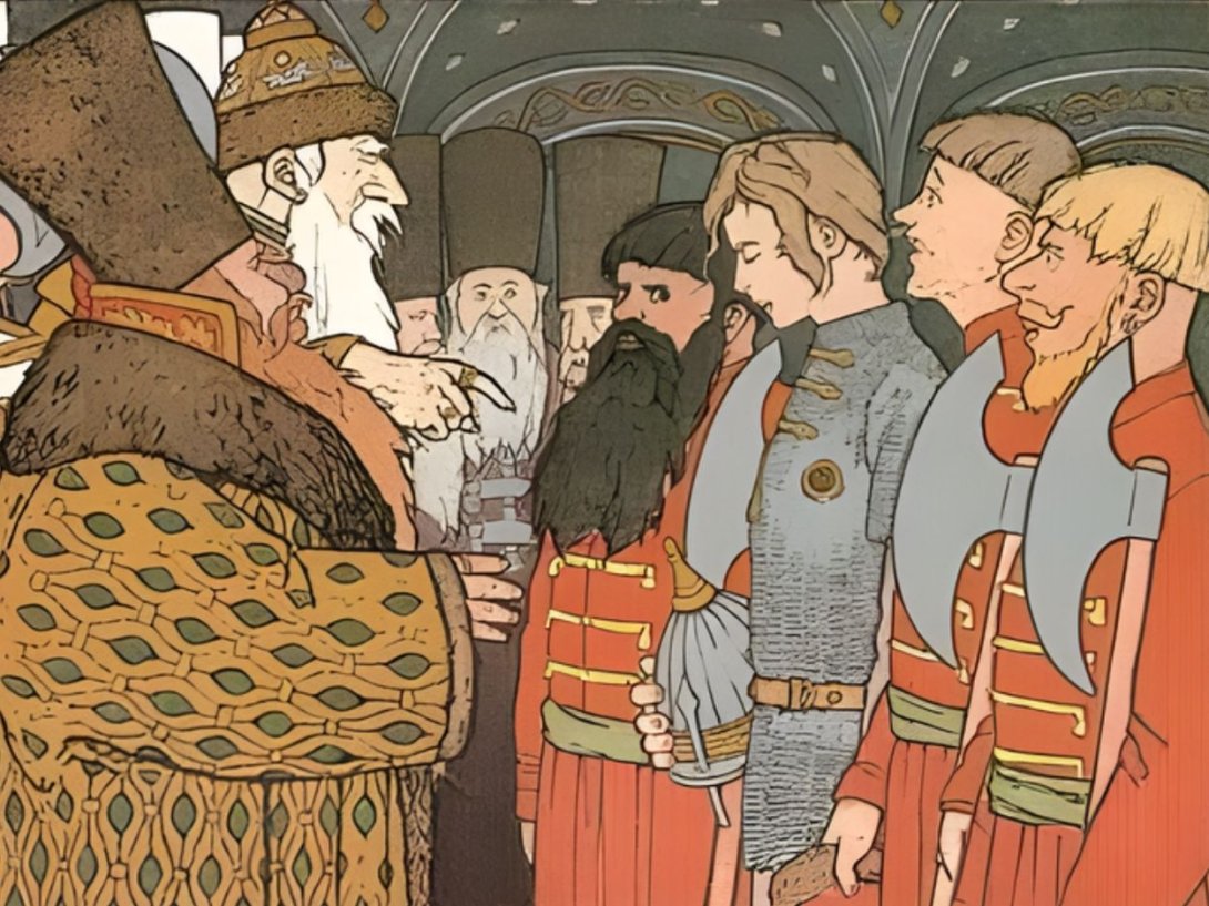 Ilustración del cuento tradicional ruso "El pájaro de fuego".