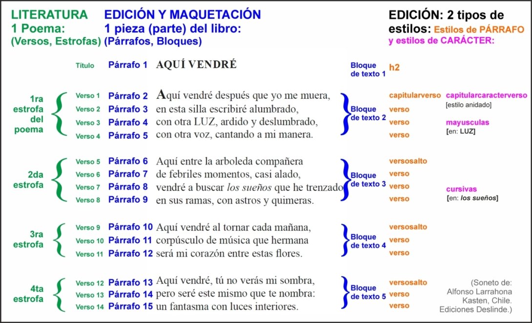 Pauta párrafos estrofas versos estilos poema larrahona deslinde libro