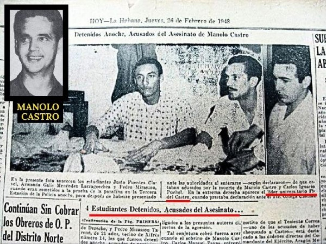 Recorte de prensa del periódico Hoy de 1948 con la detención de Fidel Castro acusado de asesinato.