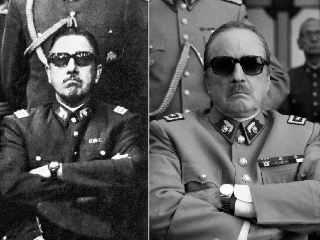 El dictador chileno Augusto Pinochet y el actor chileno Jaime Vadell que lo interpreta en la película "El Conde" (2023) dirigida por Pablo Larraín.