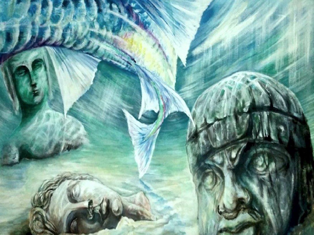 Pintura, peces y estatuas sumergidas