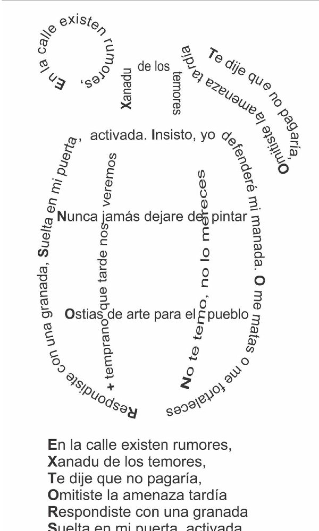 Poema visual "Extorsión", de Carlos Enrique Torres Lizárrga (Perú).