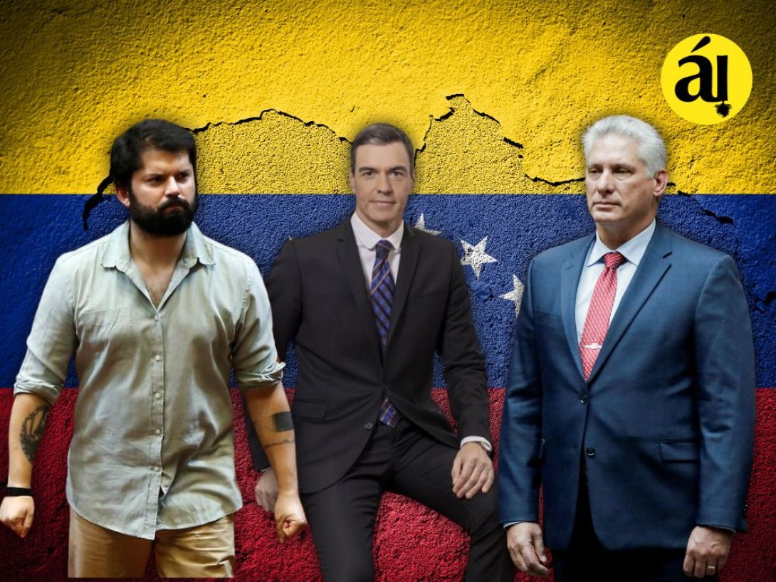 Gabriel Boric, Pedro Sánchez y Miguel Díaz-Canel.