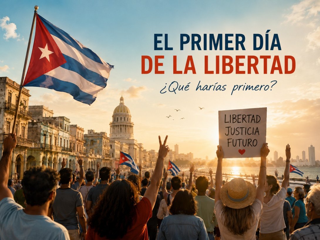 El primer día de la libertad de Cuba. ¿Qué harías primero? Cubanos con banderas