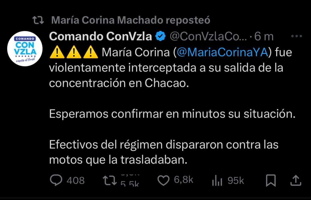 Post. Secuestran a María Corina Machado