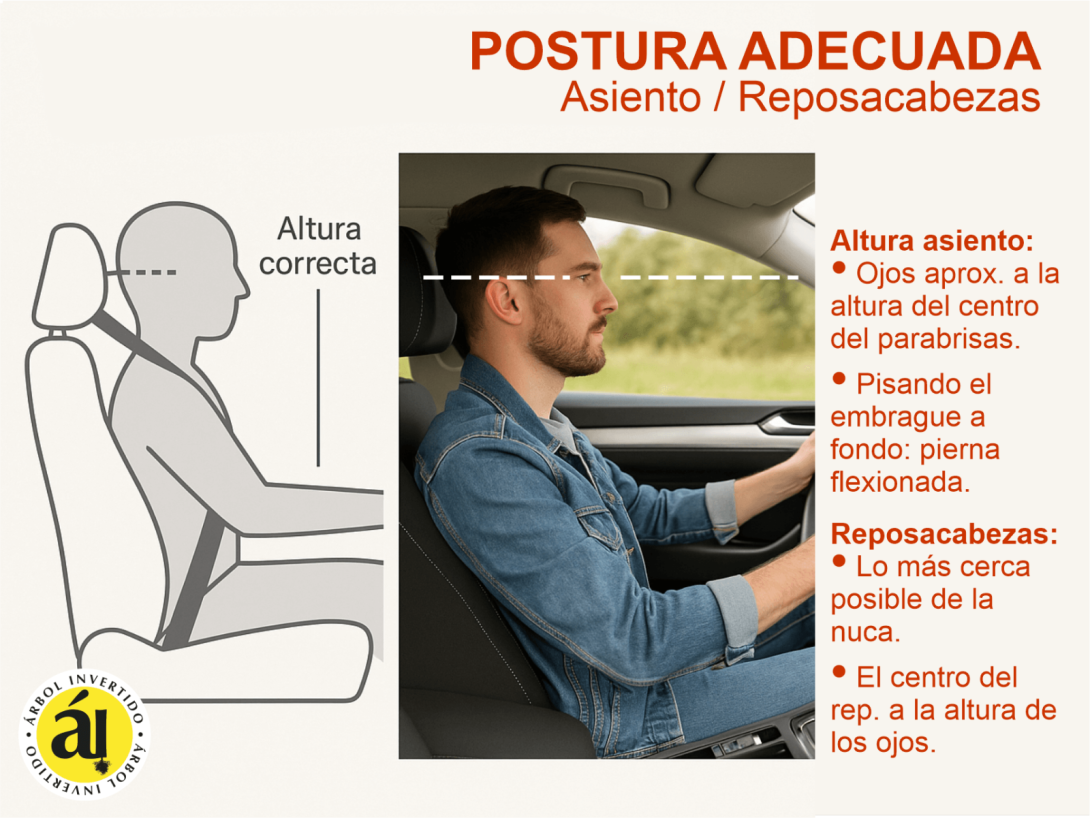 Infografía. Postura correcta al volante. Distancias, altura, seguridad