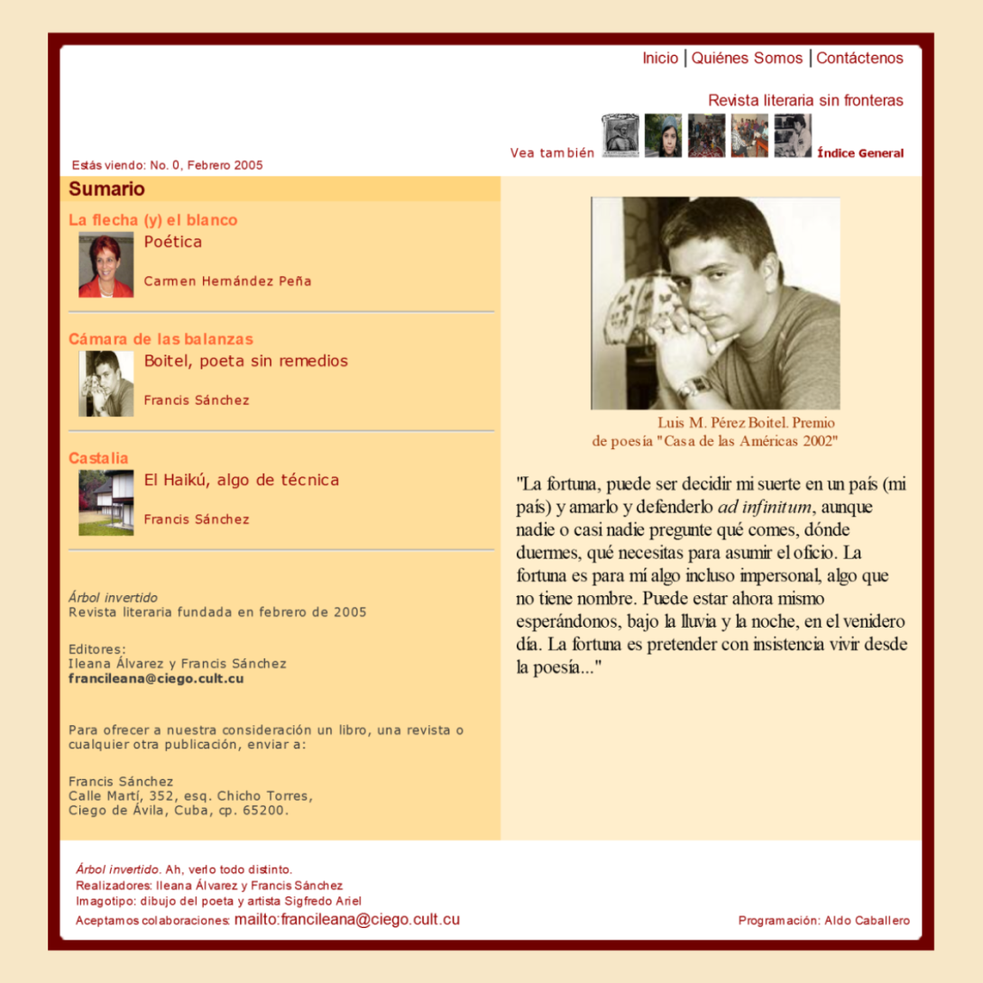 Portada del primer número de la revista Árbol Invertido, fundada el 15 de febrero de 2005 en Cuba.