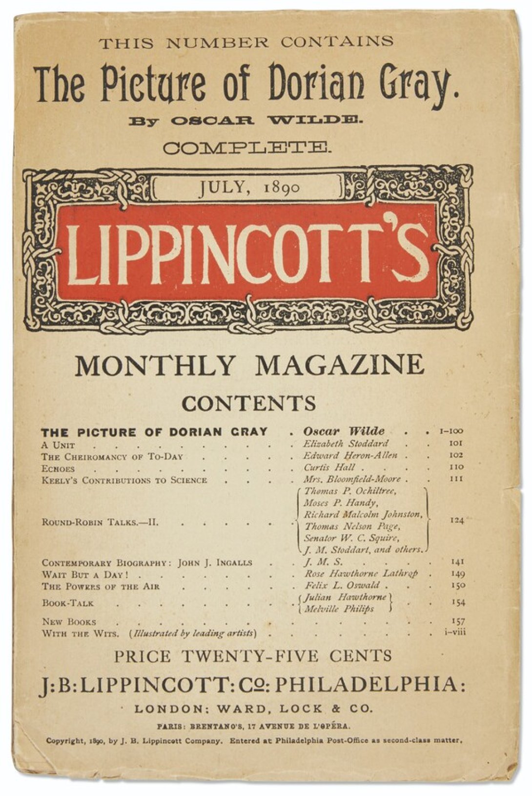 Portada de la primera edición de "El retrato de Dorian Gray" en la revista Lippincott´s.