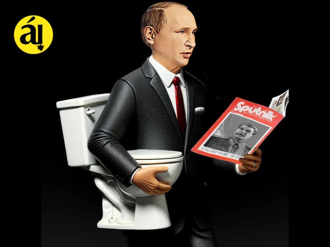 Caricatura de Putin sosteniendo un Inodoro