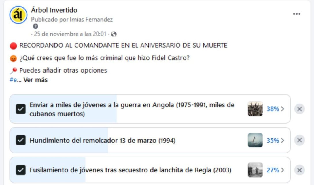 Encuesta sobre los crímenes de Fidel Castro en el Facebook de Árbol Invertido.