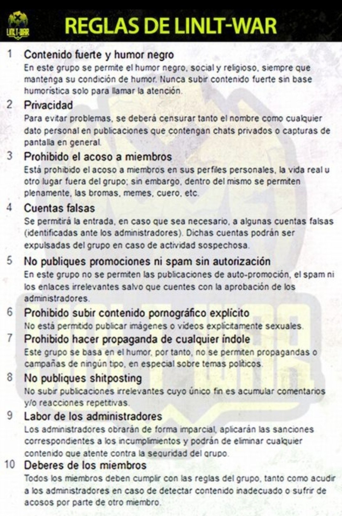 Reglas de LINLT - WAR.