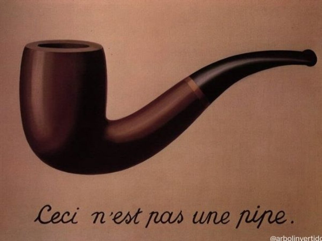 Pintura de René Magritte con una pipa y el texto en francés “Esto no es una pipa”, que plantea la diferencia entre representación y realidad.
