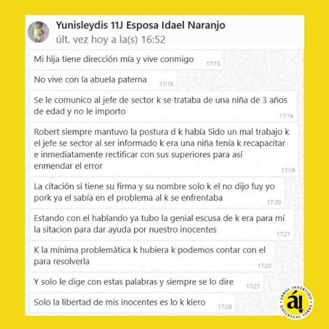 Testimonio de la madre de la niña de tres años en Whatsapp