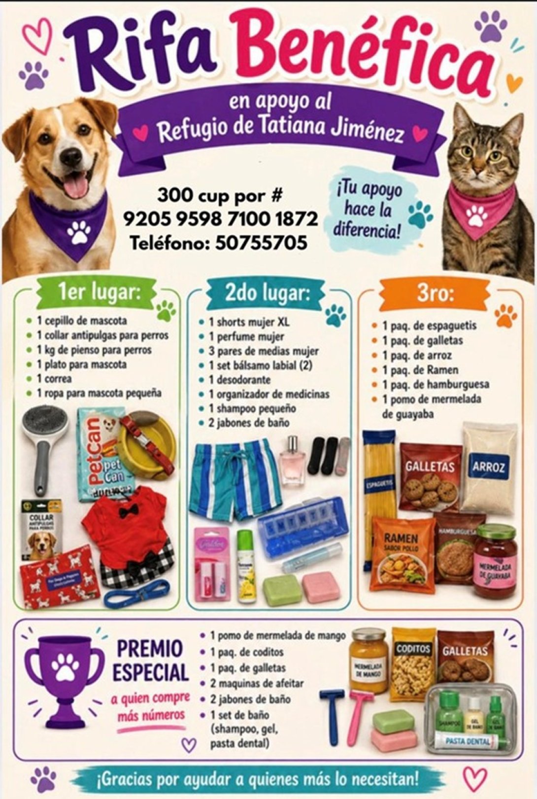 Anuncio de rifa benéfica para el refugio de la protectora independiente cubana Tatiana Jiménez (2026).