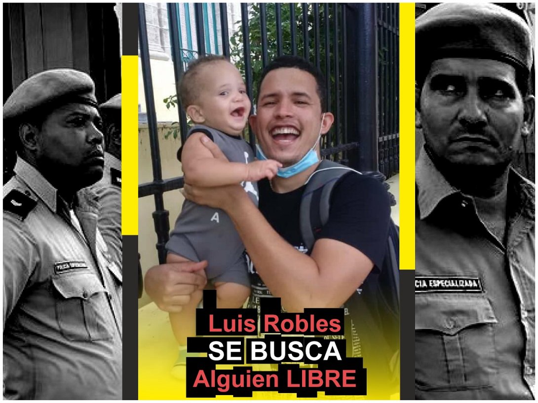 Luis Robles con su hijo y dos policías.