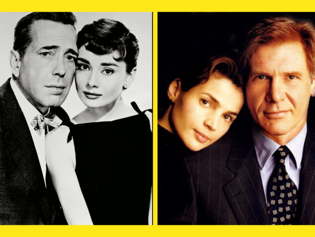 Montaje con retrato de las dos parejas de actores protagonistas en cada versión de la película "Sabrina".