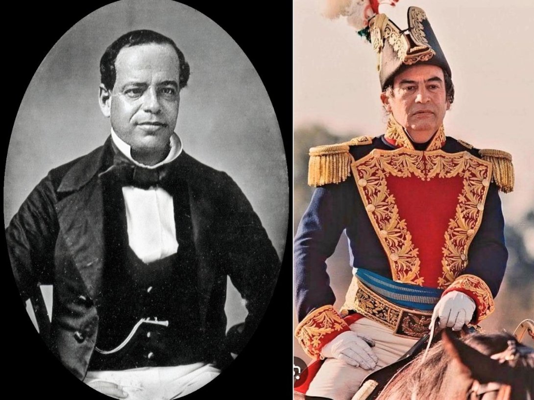 El dictador mexicano Antonio López de Santa Anna y el actor mexicano Emilio Echeverría que lo interpreta en la película "El Álamo" (2004) dirigida por John Lee Hancock.