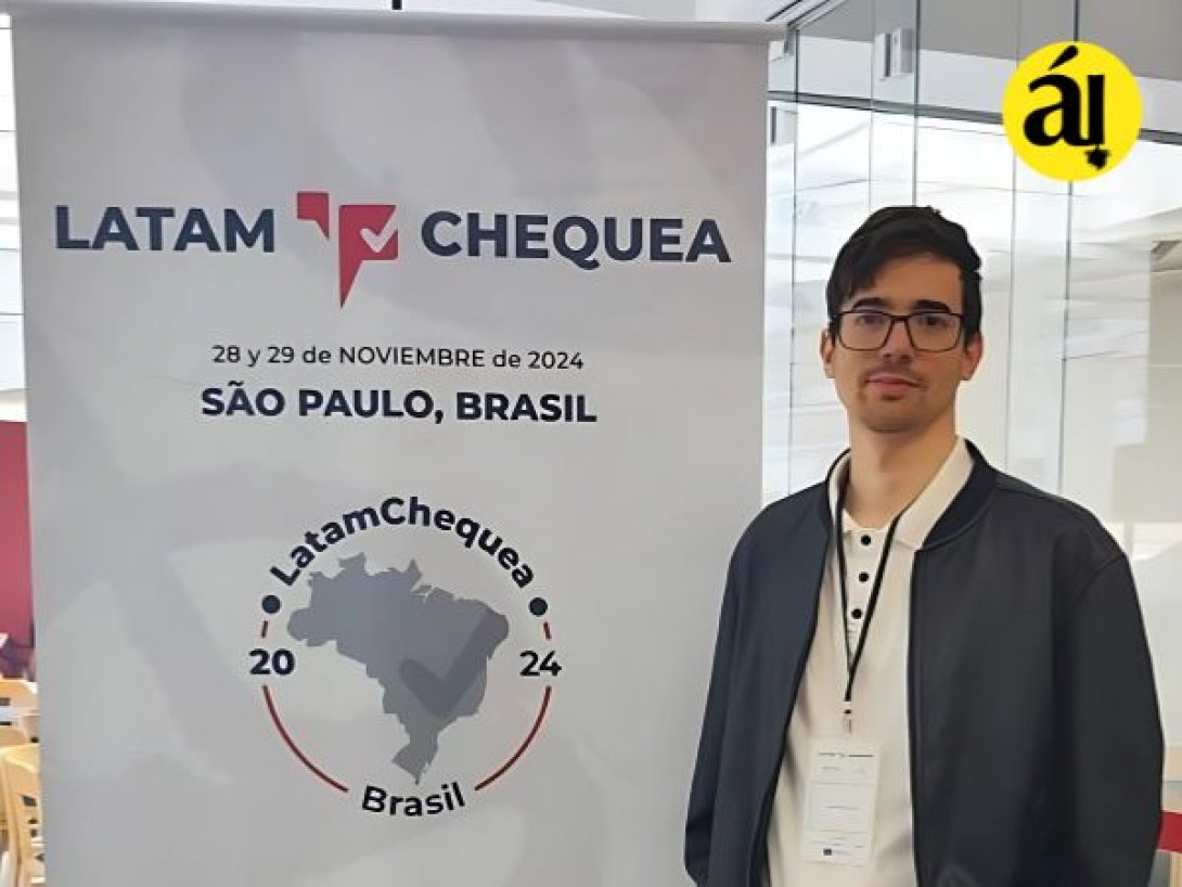 El periodista Senén Alonso Alum, de Árbol Invertido, en la conferencia de Latam Chequea.