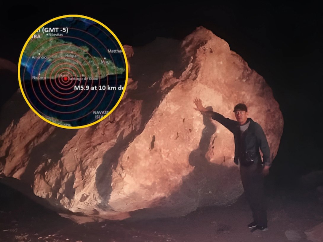 Deslizamiento de piedras tras el sismo.