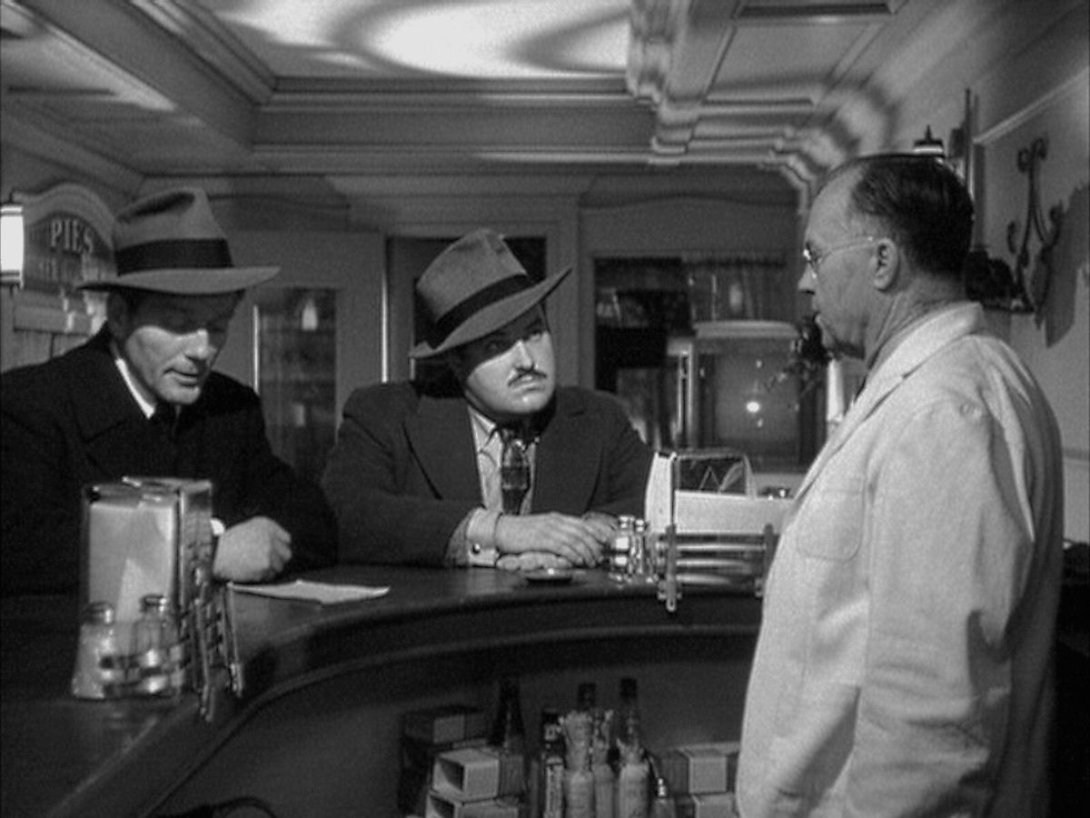 "Los asesinos" ("The Killers"), dirigida por Robert Siodmak (1946), primera adaptación cinematográfica del cuento homónimo de Ernest Hemingway. Fotograma.