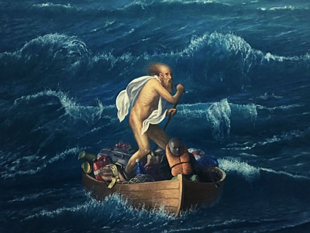 Hombre sobre un bote. 