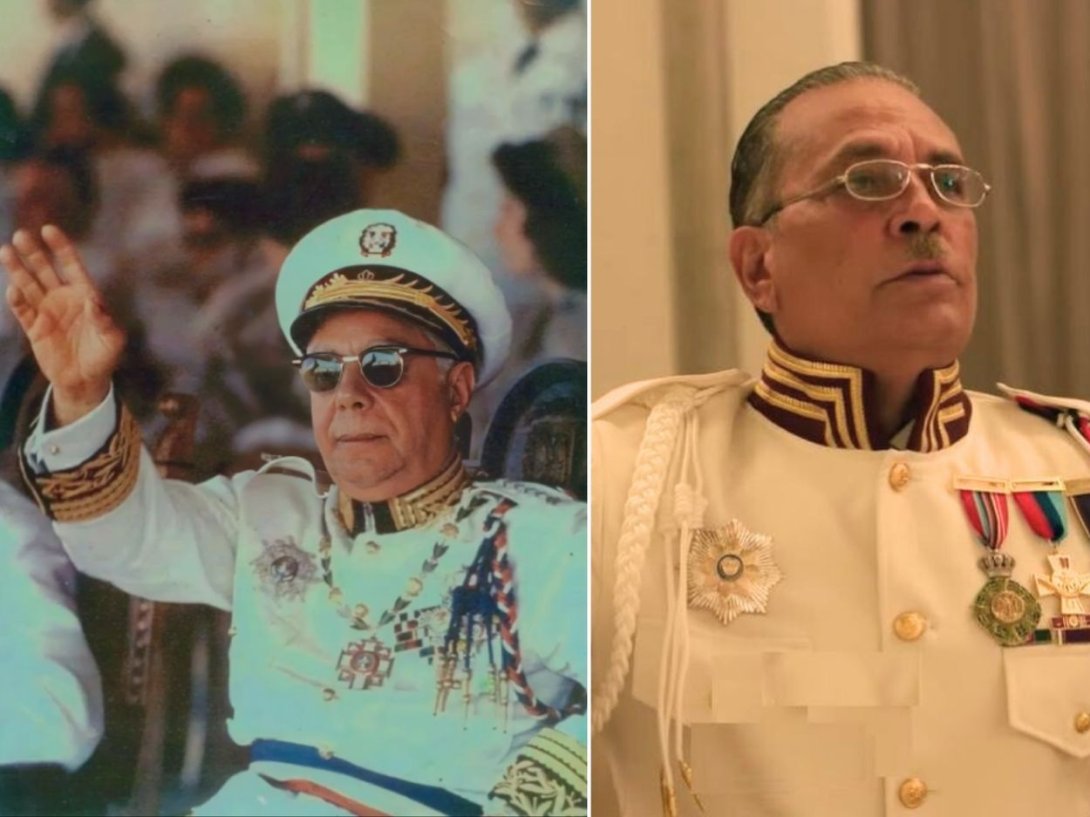 El dictador dominicano Rafael Leónidas Trujillo y el actor cubano Luis Alberto García, que lo interpreta en la serie "El grito de las mariposas" (2023) creada por Juan Pablo Buscarini.