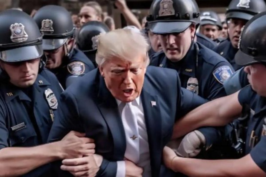 Donald Trump siendo arrestado. Imagen generada por inteligencia artificial.