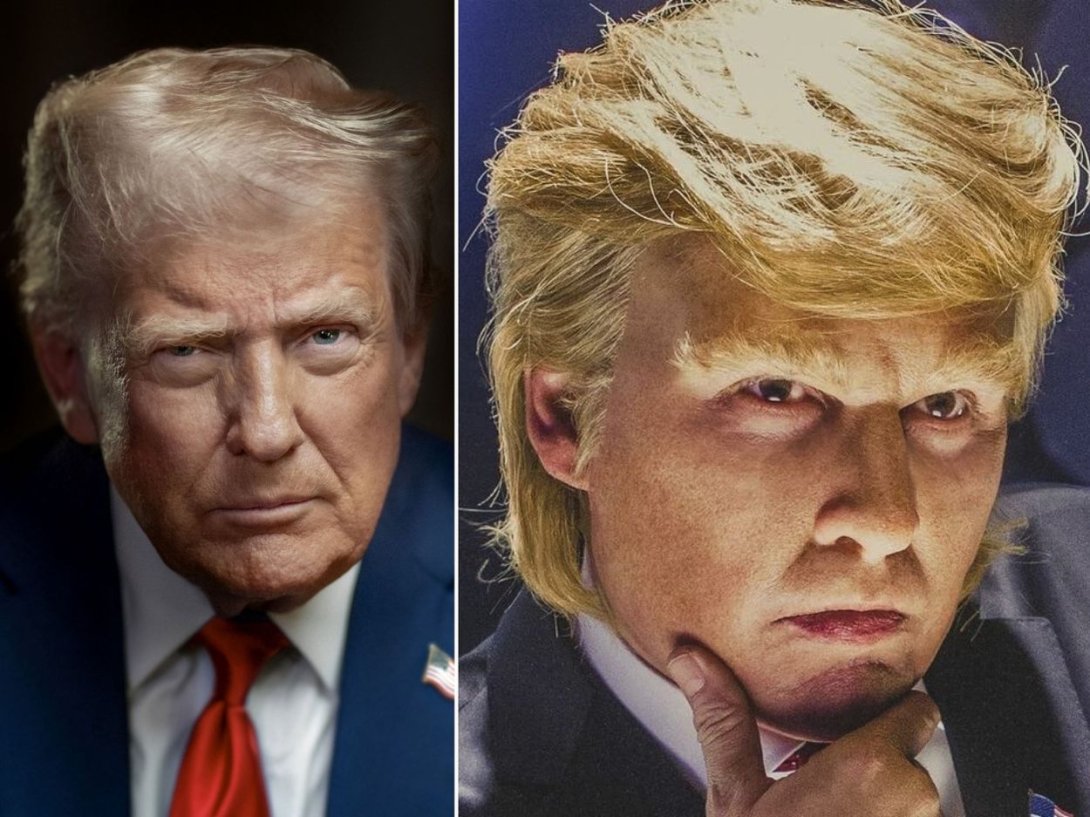 El presidente de Estados Unidos Donald Trump y el actor Johnny Depp que lo interpreta en la película "Donald Trump's The Art of the Deal: The Movie" (2016) dirigida por Jeremy Konner.
