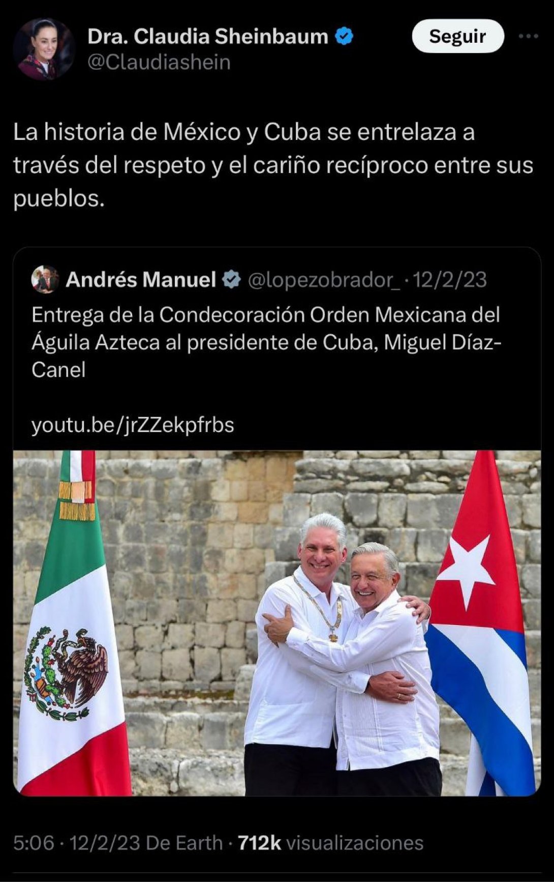 Tweet de Claudia Sheinbaum sobre Canel.