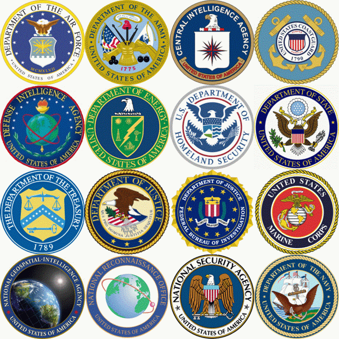 Emblemas oficiales de los miembros de la Comunidad de Inteligencia de Estados Unidos.