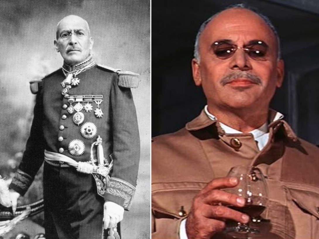 El dictador mexicano Victoriano Huerta y el actor checo Herbert Lom que lo interpreta en la película "Villa cabalga" (1968) dirigida por Buzz Kulik.