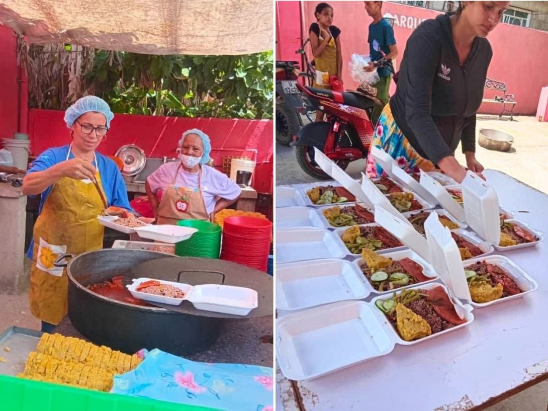Distribución gratuita de alimentos para ancianos y personas pobres en el Ministerio Viento Recio, Las Tunas (1 de julio de 2026). Foto: Facebook de Mario Jorge "Mayim" Travieso.