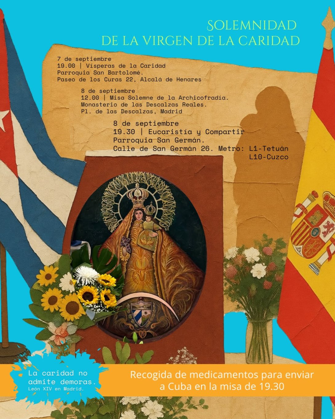 Anuncio de las celebraciones por la Virgen de la Caridad del Cobre en Madrid, los días 7 y 8 de septiembre de 2026.