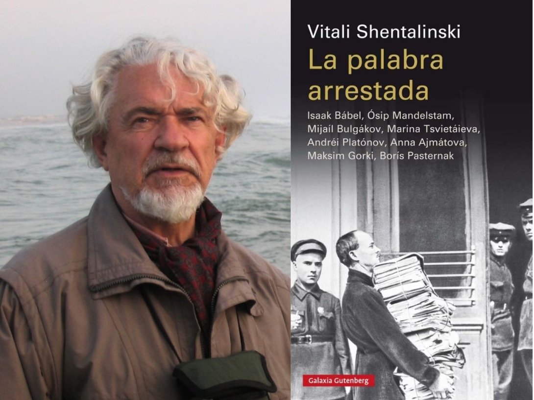 El periodista y escritor ruso Vitali Shentalisnki y su libro "La palabra arrestada" (2018).