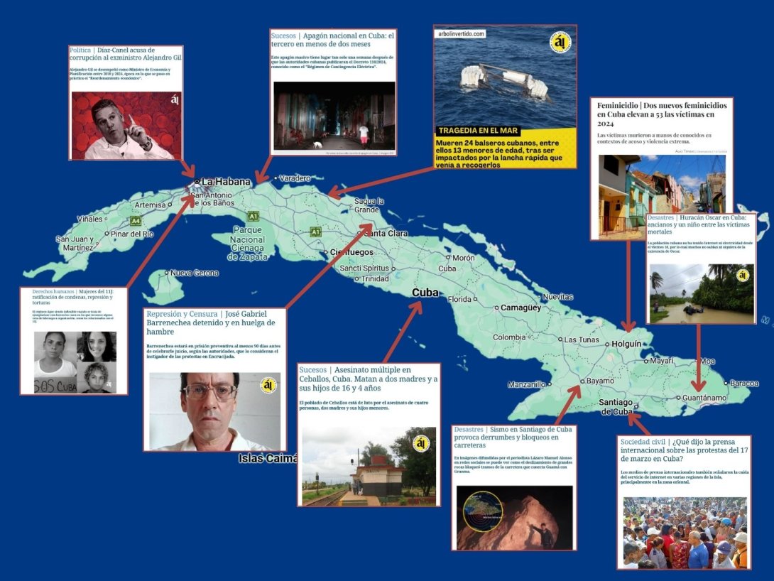 Ilustración de mapa interactivo de Cuba. los 10 sucesos del 2024