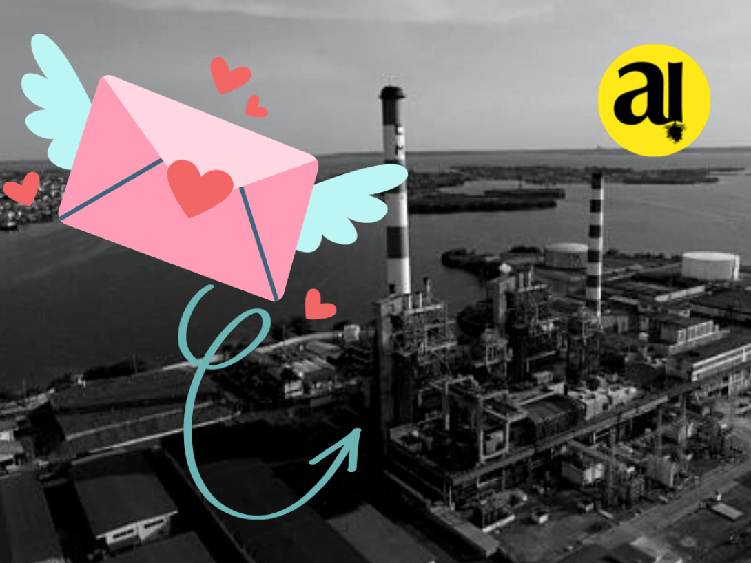 Una carta de amor vuela hacia una termoeléctrica.