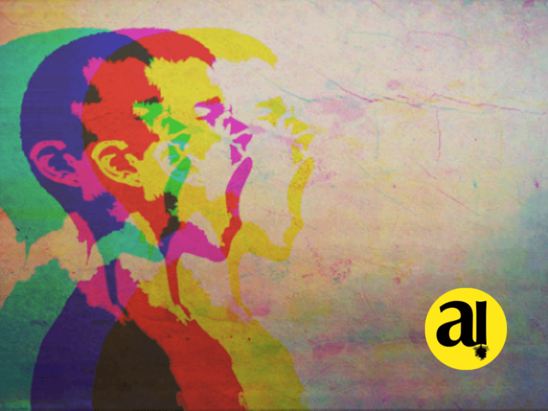 Muchacho gritando mientras su imagen de difumina en colores. 