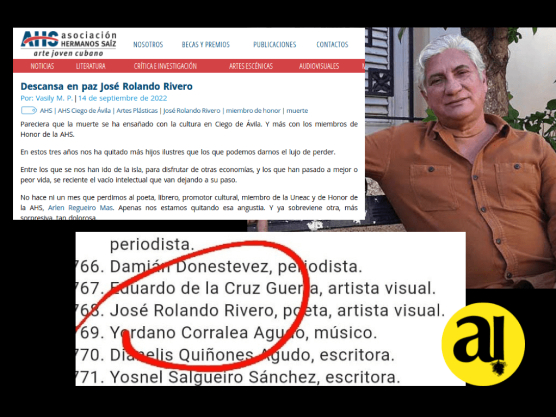 Rolando Rivero: noticia de su fallecimiento y su "firma" en la carta oficialista.
