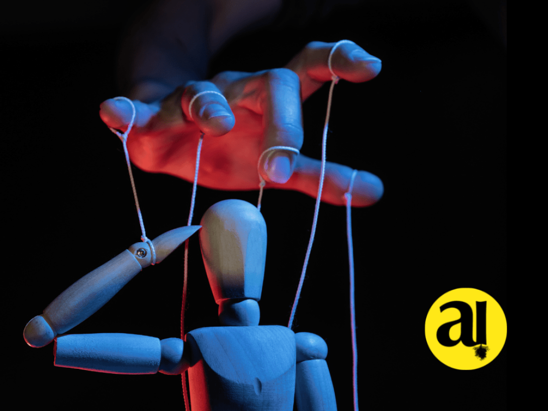 Títere controlado por una mano hace un saludo militar.