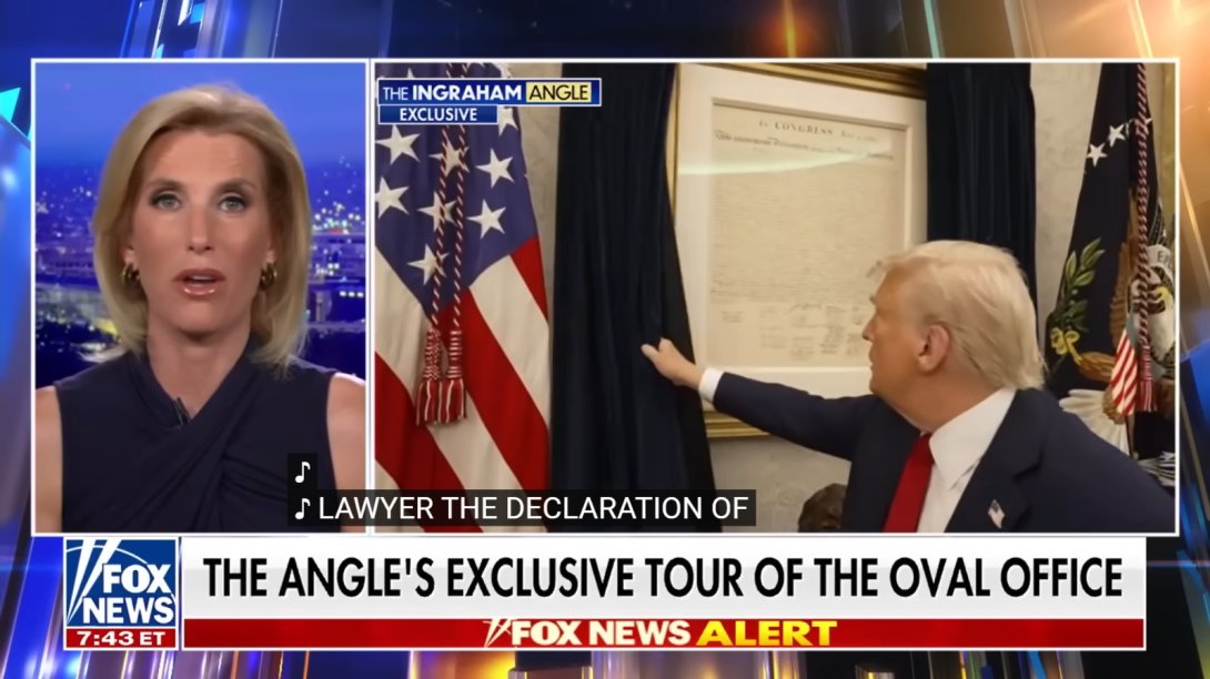 Video original de Fox News en el que Trump muestra la Declaración de Independencia de los Estados Unidos a Laura Ingraham (marzo de 2025).