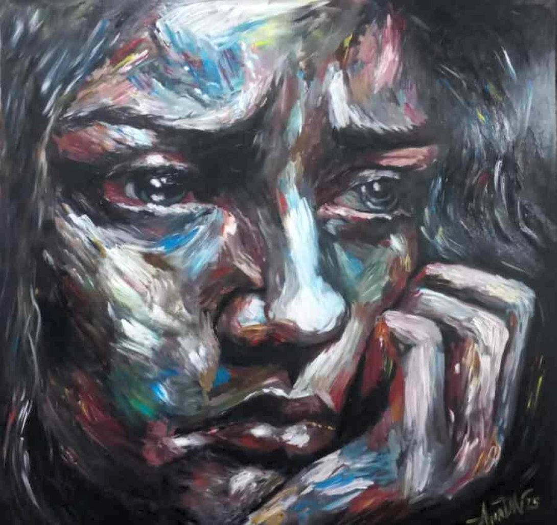 "Incertidumbre" de Ana Rosa Díaz Naranjo (Cuba). Acrílicos sobre tabla. 94 x 94 cm.