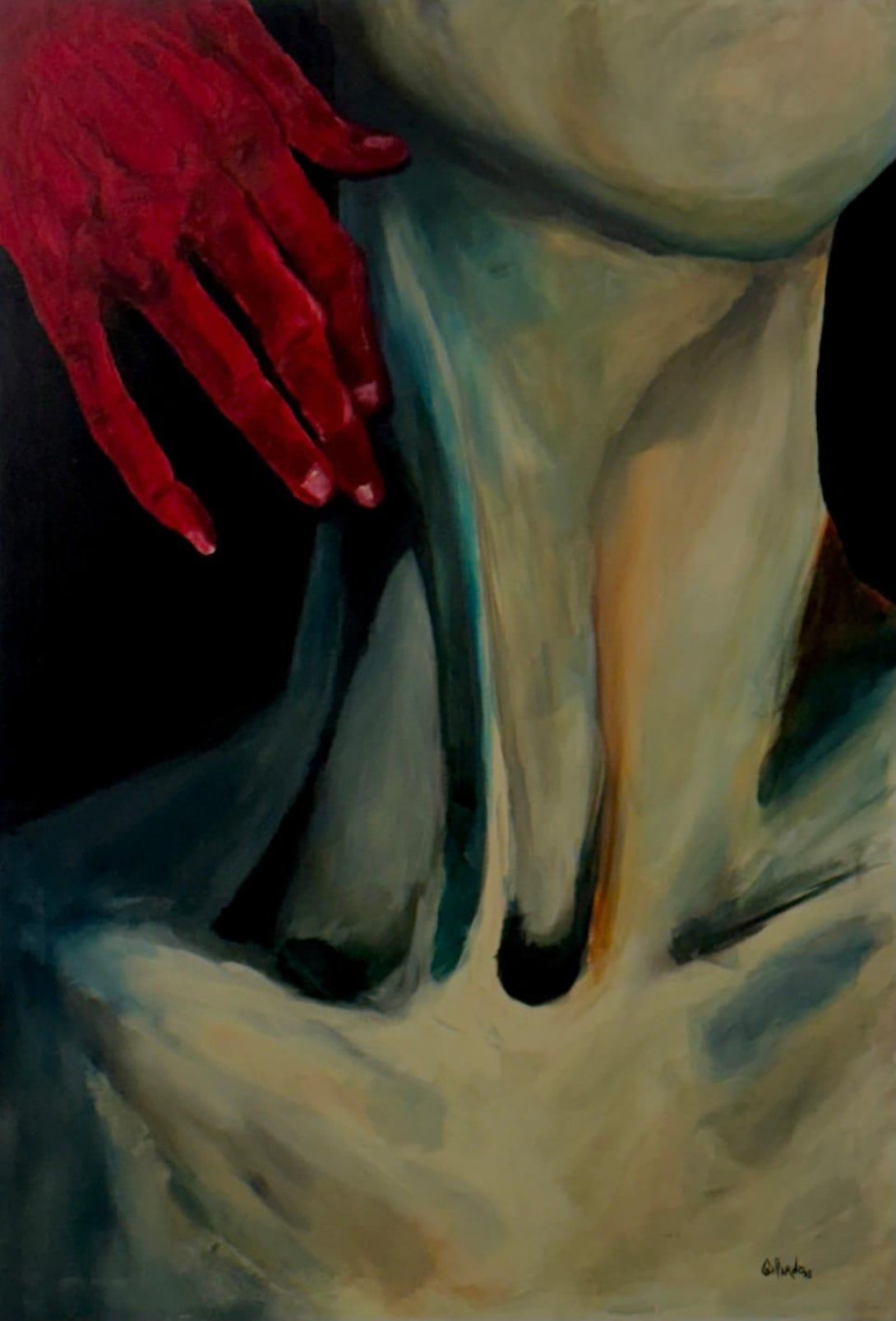 "Roja tentativa" de Brian Jesús Vilche Gallardo. Acrílicos sobre lienzo. 100 x 70 cm.