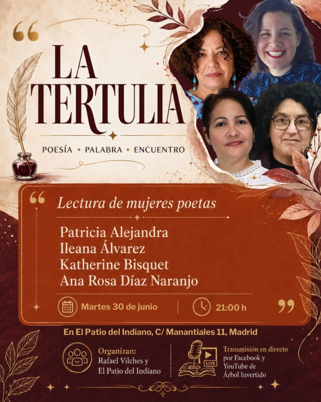 Promoción del espacio La Tertulia, dedicada la obra de poetas mujeres (30 de junio de 2026).