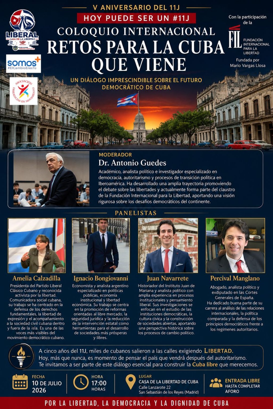 Programa del coloquio internacional “Retos para la Cuba que viene” en Madrid (10 de julio de 2026).
