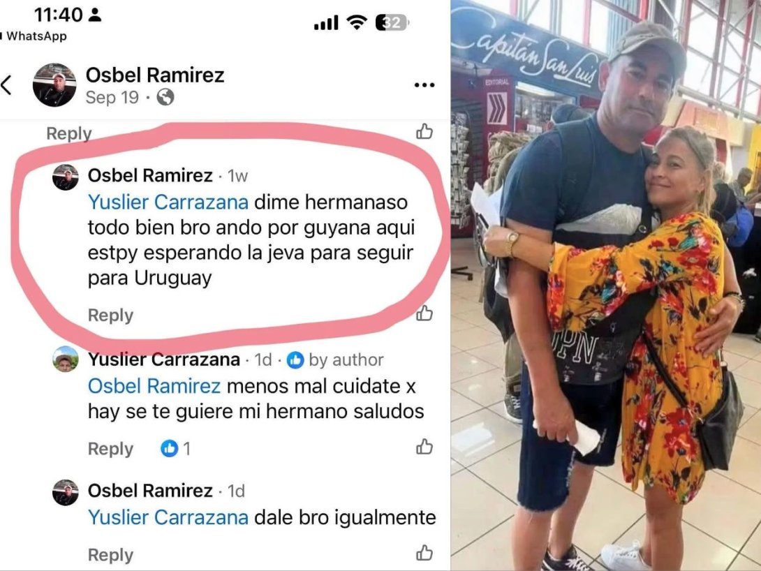 Chat de Osbel Ramírez y foto con su pareja, la jueza cubana Zamira Marrero, quien juzgó a Anna Bensi y a Caridad Silvente.