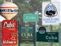 Collage de carteles de ciudades que se nombran Cuba en Estados Unidos.