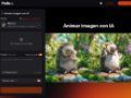 Interfaz de Pollo AI para animar una imagen con inteligencia artificial, con un ejemplo visual de dos erizos y un panel para cargar una imagen.