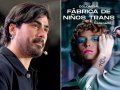 Samuel Adrián y el cartel de su documental "Colombia: Fábrica de niños trans".