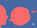 Ilustración de una persona hablando, mientras su "globo de texto" es "pinchado".