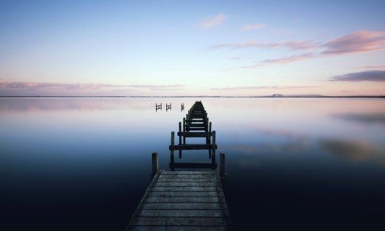 pier, dock, water, nature, sunset, sunrise
